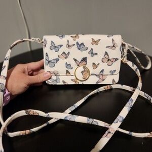 Butterfly Print Crossbody Bag - White